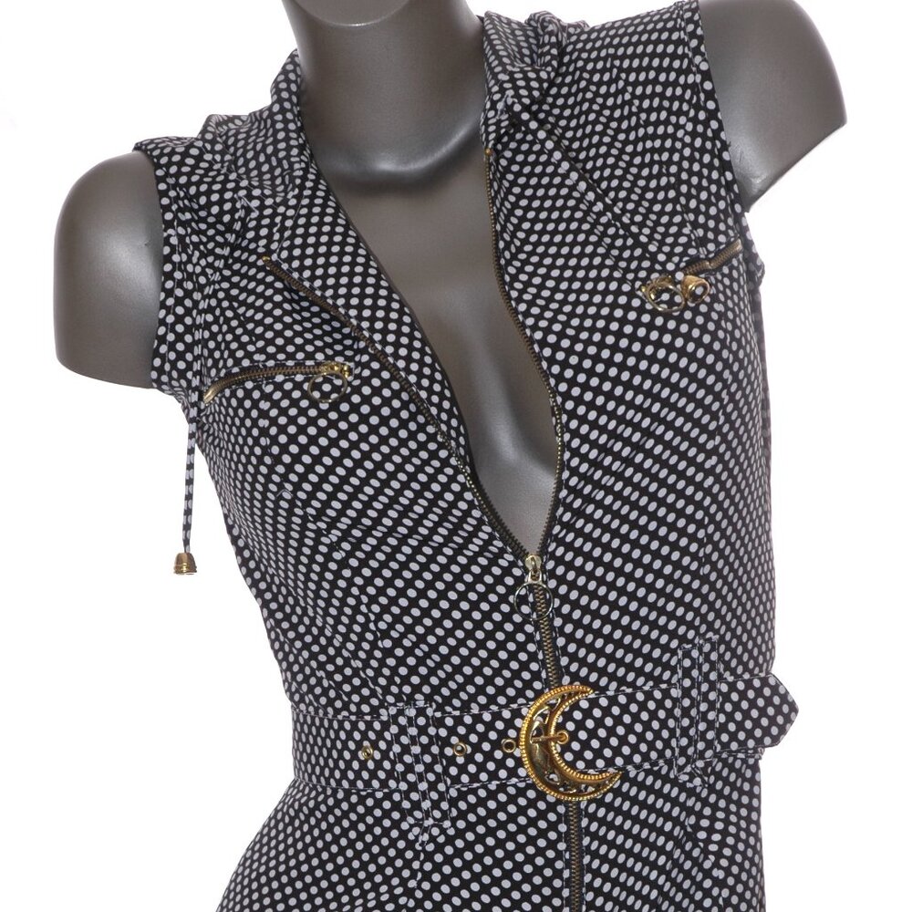 HOODED Romper JUMPSUIT Wide Leg Pants Playsuit POLKA DOT Party Club Casual S